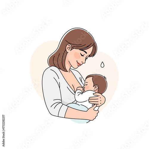 Illustration of a mother breastfeeding her baby with love and care.