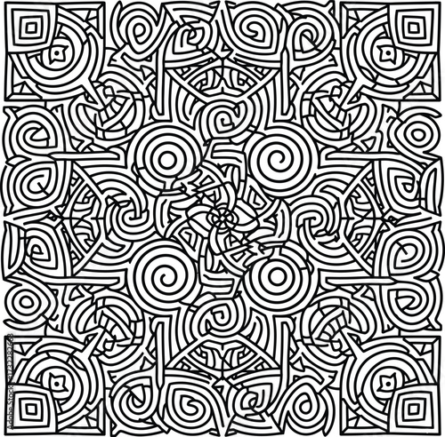 Abstract spiral square labyrinth vector, Japanese Aomori lacquer inspired symbolism of journey and cosmic flow, decorative background for invitation and brochure