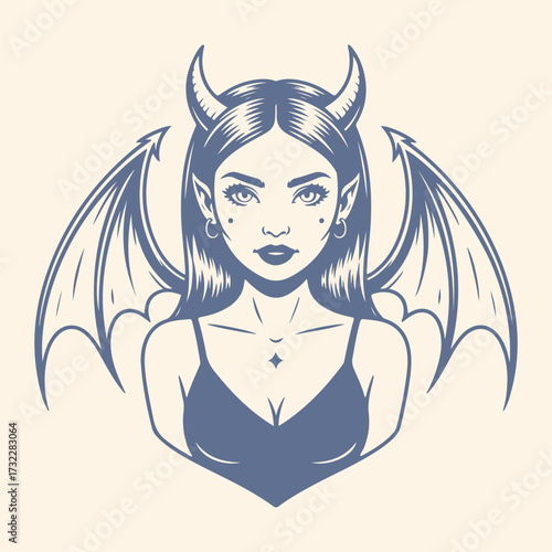 Girl with gragon wings. Vector illustration.