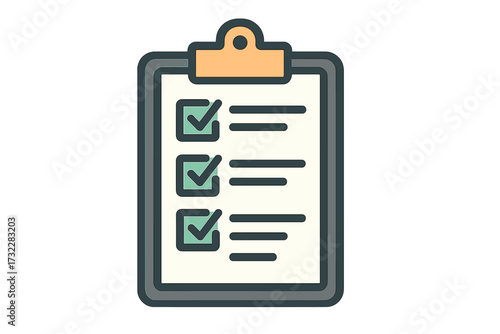 Clipboard with checklist icon. Concept of accomplished tasks, to-do list, survey, or exam. Project management, productivity, and success metaphor. Flat vector illustration.