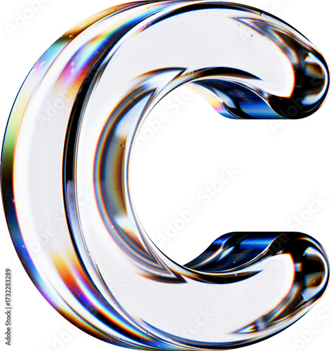 Set of 3d Rendered Letters made of Transparent Glass on White Background