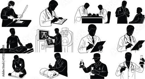 Medical professionals, healthcare workers, doctors, surgeons, scientists, diagnostics, patient care, emergency response, laboratory research, hospital staff, clinical medicine, treatment