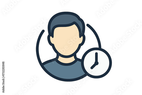 User time management icon. Account history and pending status. Temporary user access. Profile duration log. Clock symbol for schedule and deadline. Vector illustration concept.