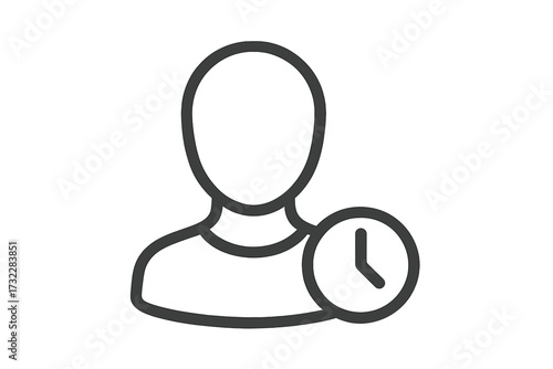 User time icon vector. Person profile with clock symbol for pending status, recent activity, user history, waiting period, and time management. Simple line art for UI UX apps.