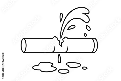 Broken pipe water leak line icon. Plumbing burst, pipeline damage concept. Emergency repair service symbol. Vector illustration of a water pressure problem and accident.