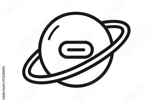 Minus symbol on a planet icon. Outline vector for decrease, subtraction, removal, deletion. Cosmic, space, astronomy graphic. Negative concept line art for app, web design.