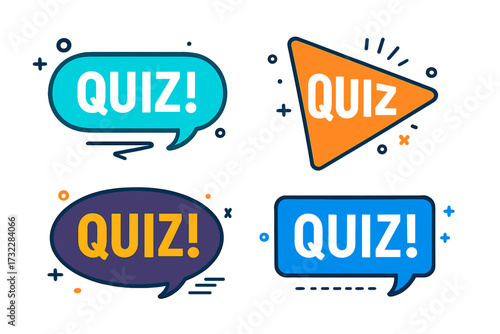 Quiz game vector banner set. Speech bubble icon collection for trivia night. Question and answer concept. Test, exam, poll, or survey graphic element for business marketing.