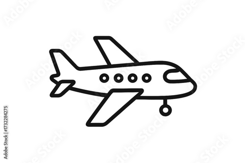 Airplane line icon. Simple plane symbol for travel and transport. Aviation flight sign. Minimalist jet pictogram for web, app, logo design. Vector graphic illustration.