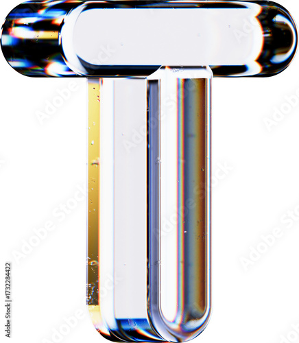 Set of 3d Rendered Letters made of Transparent Glass on White Background