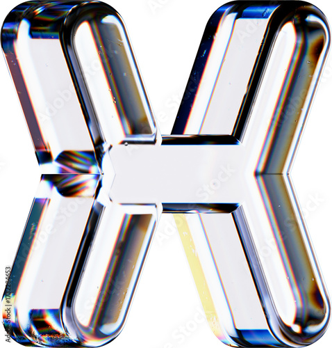Set of 3d Rendered Letters made of Transparent Glass on White Background