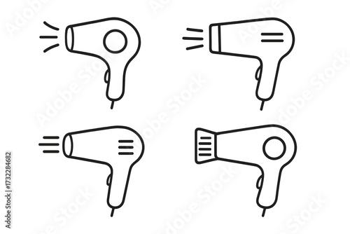Hair dryer line icon set, minimalistic linear pictogram collection for web design, app interface, social media, banners, cards, hair salon, hair styling tools, vector illustration