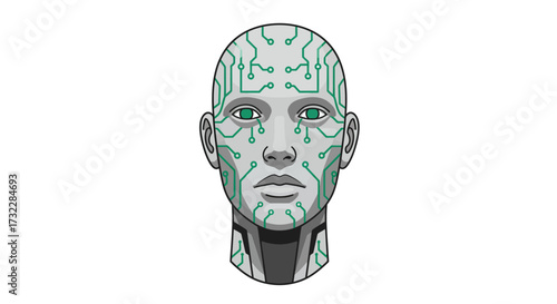 Futuristic Humanoid Robot Face with Circuitry Design.