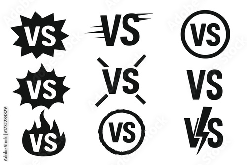Versus VS icons collection for battle confrontation, competition match game finals, standoff and fighting design elements, vector symbols for face-off head-to-head comparison graphic resources