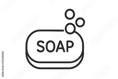 Minimalistic linear soap bar icon with bubbles, outline skincare pictogram for web and graphic design, hygiene, washing, cleaning, bath, beauty, app, banner, social media, vector illustration