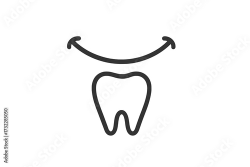 Tooth with Smile Symbol Line Icon. Dental Health Care, Oral Hygiene, Healthy Teeth Concept. Minimalist Thin Outline Vector Illustration. Dentist Logo Element for Web, Cards, Apps, Books Background.