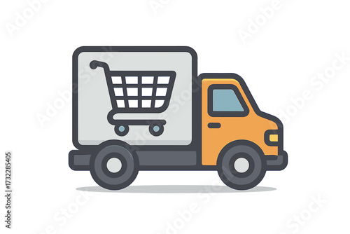 E-commerce delivery truck icon vector for logistics, shipping, online shopping, retail courier, package transportation, express shipment, fleet management, mobile app, order fulfillment concept design