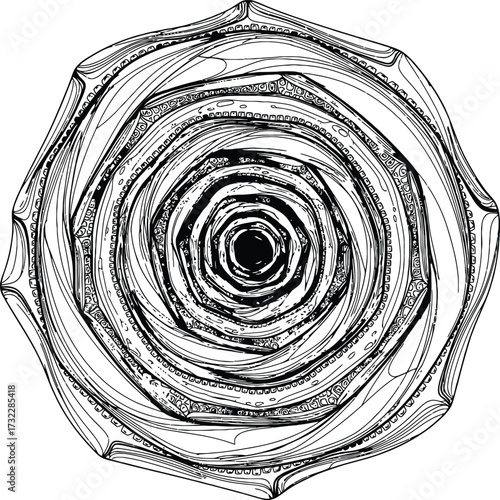 Vector abstract spiral mandala ornament inspired by Japanese Aomori lacquer crack style