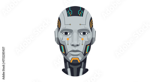 Futuristic Robot Head with Circuitry Details and Humanoid Features.