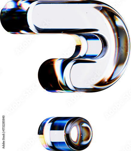 Set of 3d Rendered Letters made of Transparent Glass on White Background