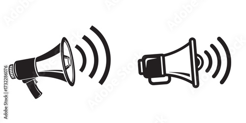 Megaphone Icons with Sound Waves on White Background