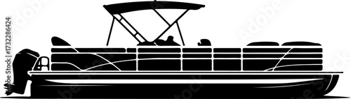 Pontoon boat silhouette vector illustration