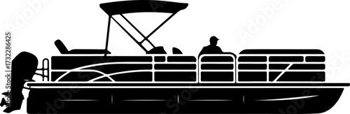 Pontoon boat silhouette vector illustration