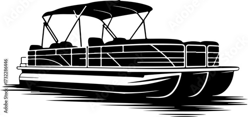 Pontoon boat silhouette vector illustration