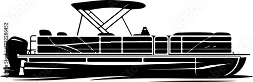 Pontoon boat silhouette vector illustration