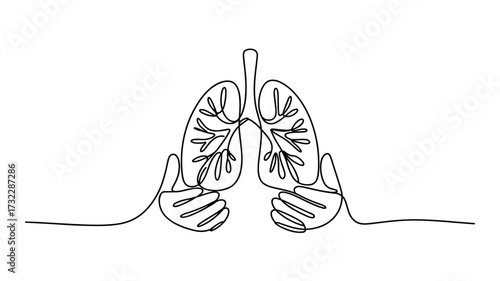 Minimal Line Art of Hands Holding Lungs
