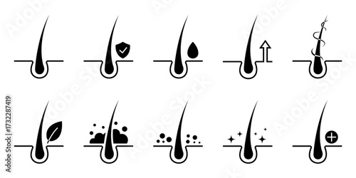 Hair Care and Shampoo vector icons. Anti Dandruff and hair mask symbols