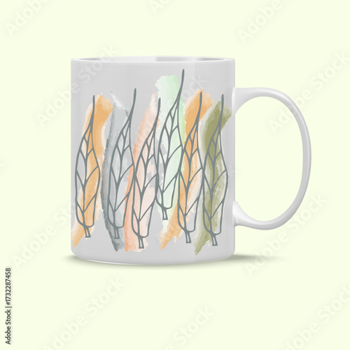 Abstract autumn trees with watercolor, autumn cup