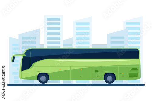 Vector travel bus in a city. Tourism concept illustration