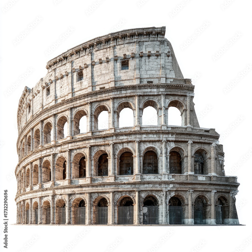 Fototapeta premium Ancient Roman amphitheater isolated on white. Iconic landmark architecture