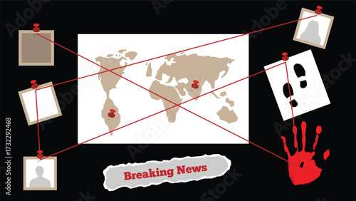 Detective Story Black Investigation Board. Criminal podcasts and videos concept vector art