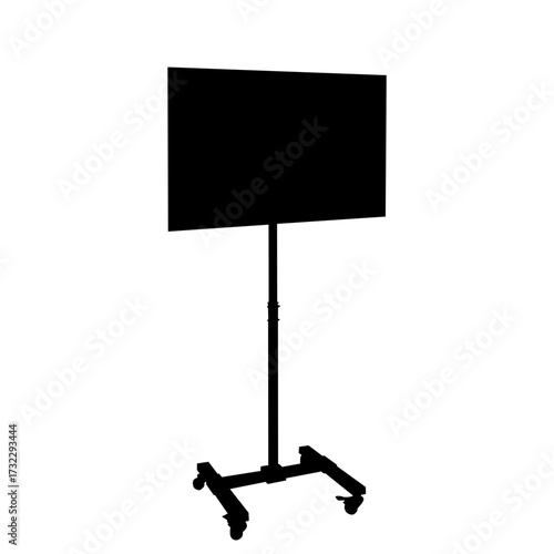Silhouette of a flat screen television on a rolling stand isolated on white background