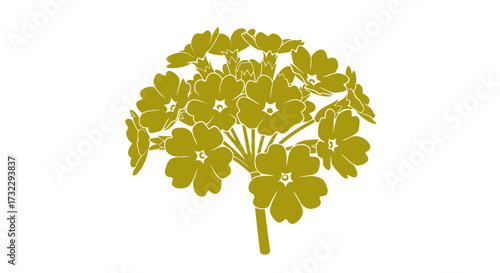 Golden flower cluster with stem, isolated on white background