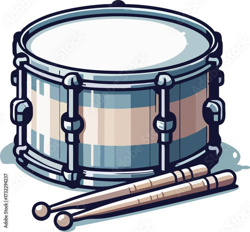Cartoon Snare Drum with Drumsticks, Vector Musical Instrument Illustration