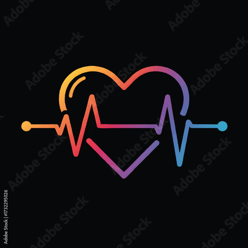 Colorful heartbeat pulse line forming a heart shape. Vibrant gradient electrocardiogram icon for medical, health, and wellness concepts. a (128)