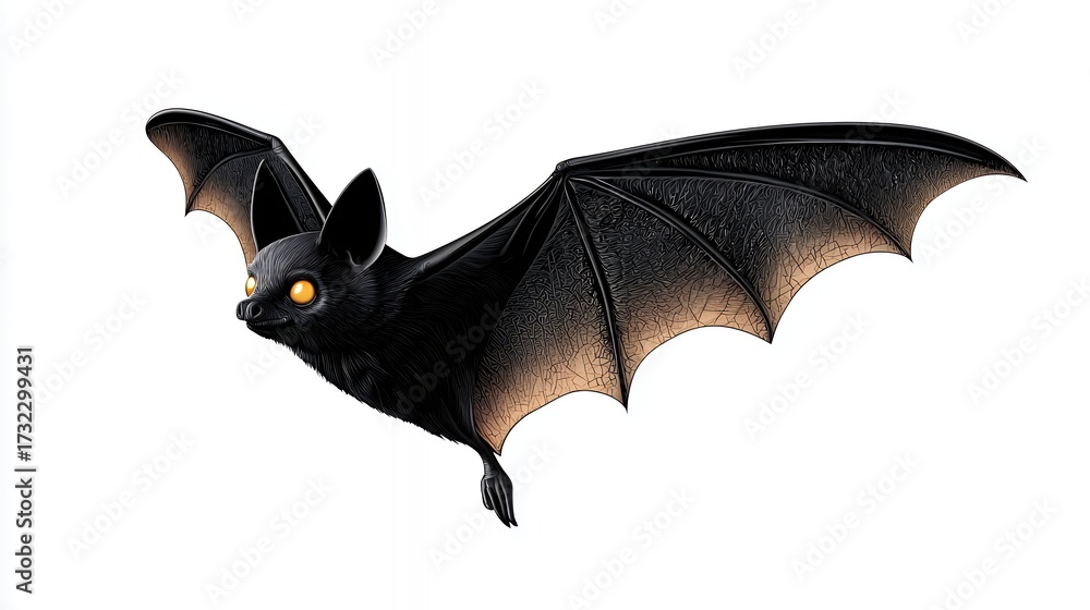 Fototapeta premium Black Bat in Flight Against White Background