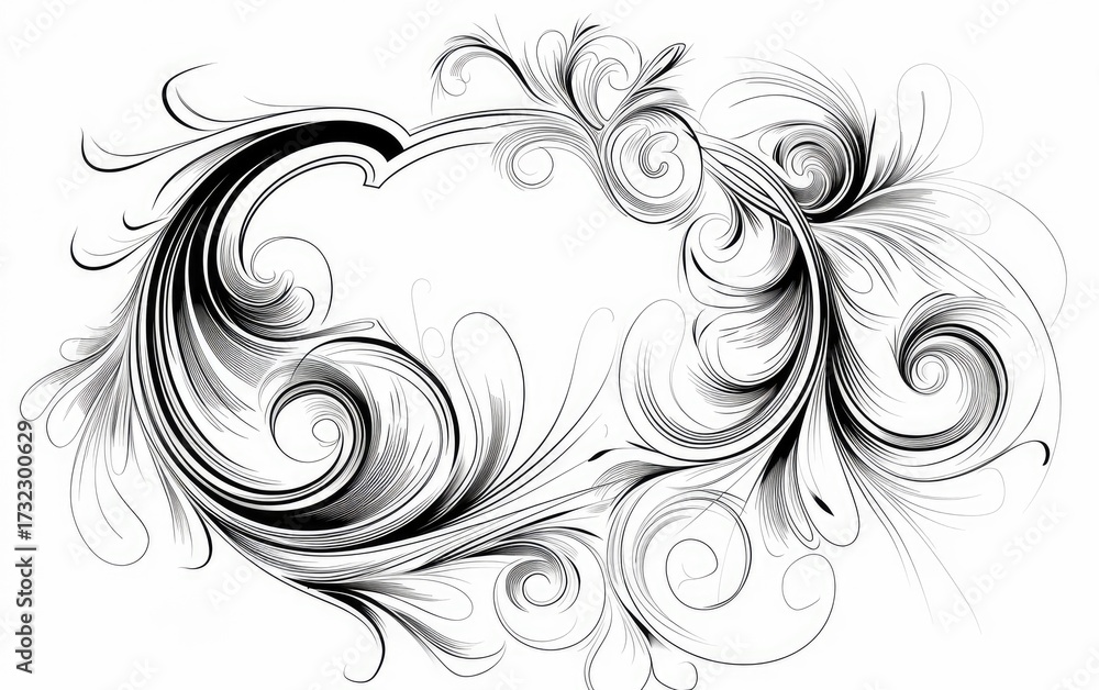 Fototapeta premium Ornate Flourish Frame, graphic design element, decorative border on plain background
