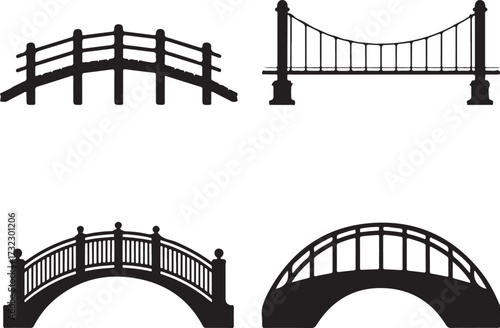 Black bridge silhouettes suspension bridge arch bridge
