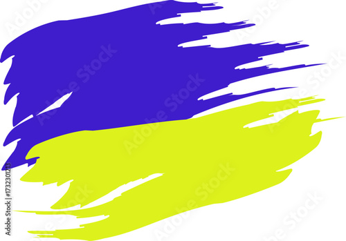 A digitally rendered image featuring a rough, artistic brush stroke design in the colors of the Ukrainian flag: blue on top and yellow (or gold) on the bottom. Vector