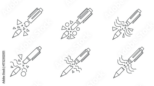 Pen Demolition: Illustrative depiction of pen destruction featuring broken pieces. showcasing concepts of breaking, damage, failure, and destruction.