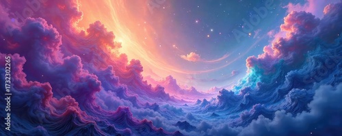 Ethereal, iridescent swirls of vibrant color paint a dreamy, mystical landscape Perfect for fantasy, magic, and otherworldly themes , background, aurora