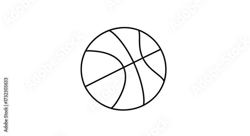 A simple black and white outline illustration of a basketball on a white background