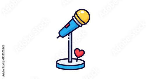 A whimsical illustration of a microphone adorned with a heart symbol design