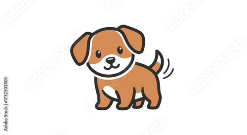 Adorable cartoon puppy illustration with happy expression and wagging tail design