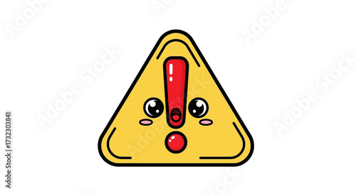 Adorable danger sign illustration with kawaii eyes, expressing concern and cuteness in bright colors