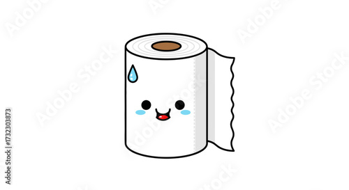 Adorable cartoon toilet paper roll with a cute face expressing anxiety depiction