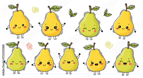 Adorable pear character collection set for children's book illustration and design projects